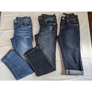 Justice Blue Denim Jeans Girls size 10R Capris Set of 3 Distressed Dark Wash